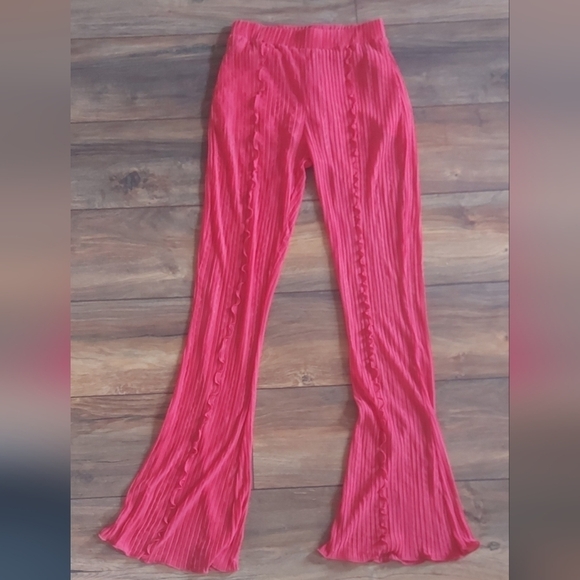 Zara Pink Wide Leg Ruffle Detail Pants W/Elastic Waistband & Shorts Underneath - Picture 2 of 7